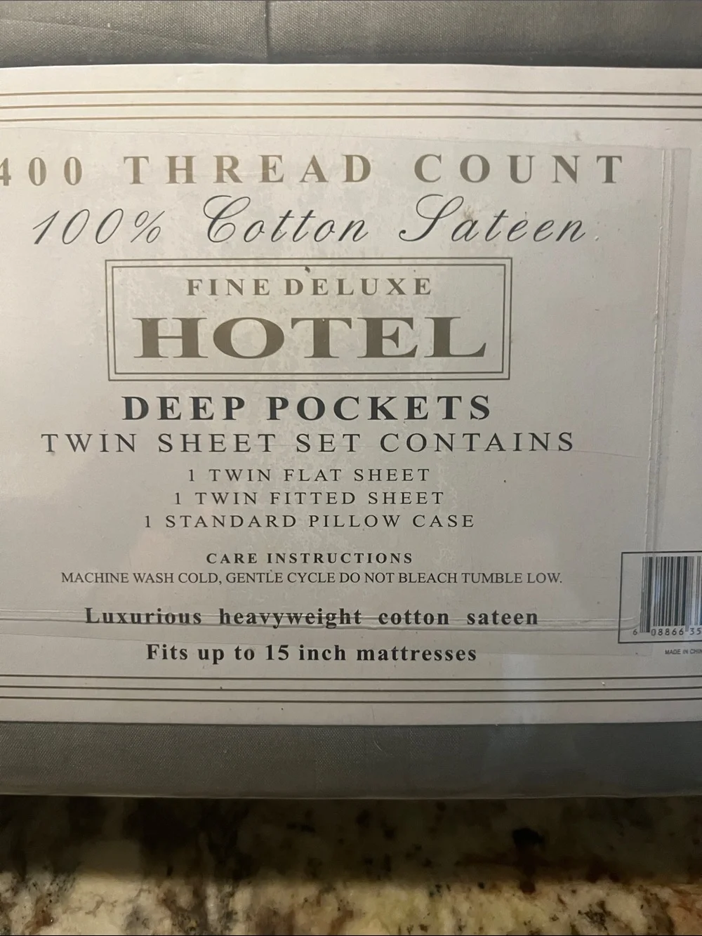 New with tags-Hotel 400 TC 100% Cotton Sateen Twin Sheet Set - Gray